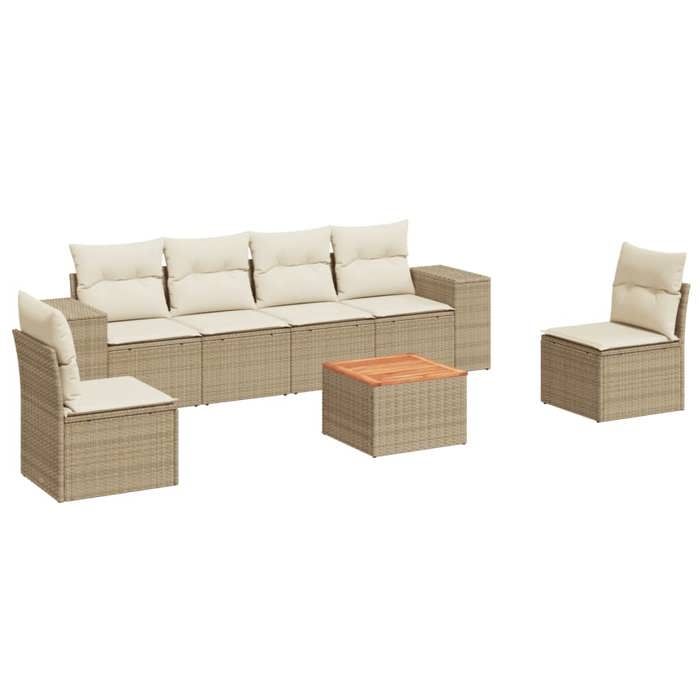 VidaXL Salon de Jardin avec Coussins 7 pcs, Canapés de Patio, Ensemble de Meubles, Mobilier de Terrasse Extérieur, Beige 3257724
