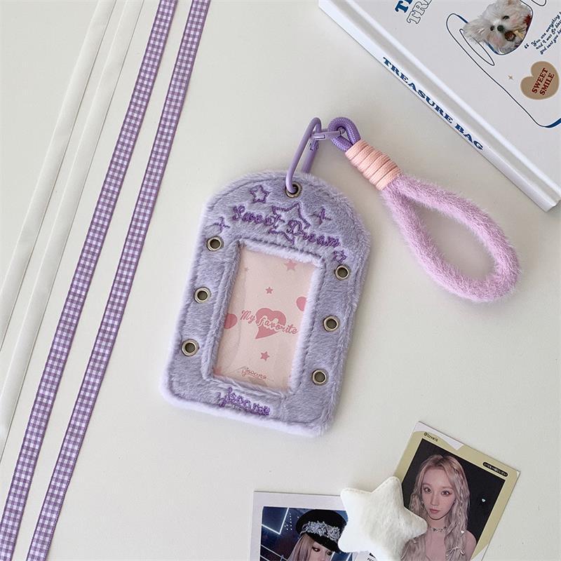 Cute Ballet-Style Ribbon Photocard Holder Plush Card Holder With Lanyard Idol Photo Storage Card Display Protective Pendant Gift