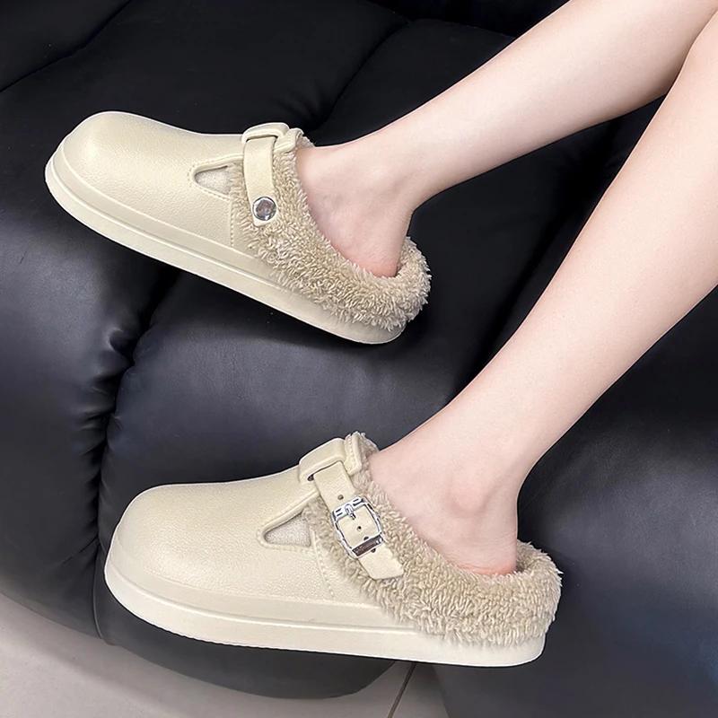 Зимние водонепроницаемые клоги-тапочки женские легкие теплые на меху Birken Shoes женские уличные комнатные нескользящие хлопковые тапочки 2025