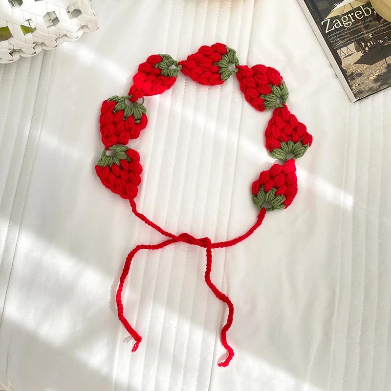 Милые и симпатичные повязки на голову с клубникой ручной работы Ins Style для женщин, весенние дорожные универсальные повседневные фото головные уборы, шарфы для волос