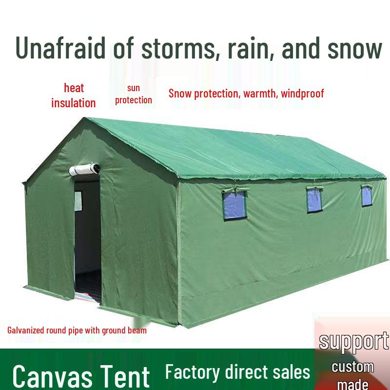 Heavy-Duty Canvas Tent for Construction, Emergency, and Disaster Relief - Rainproof, Cold Protection, Insulated for Warmth
