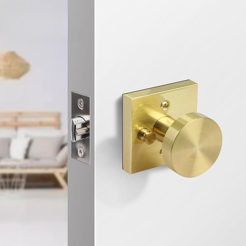 Indoor Home Bathroom Lock Hidden Button Double-sided Latch Door Lock Bedroom Solid Zinc Alloy Gold Double-sided Door Handle