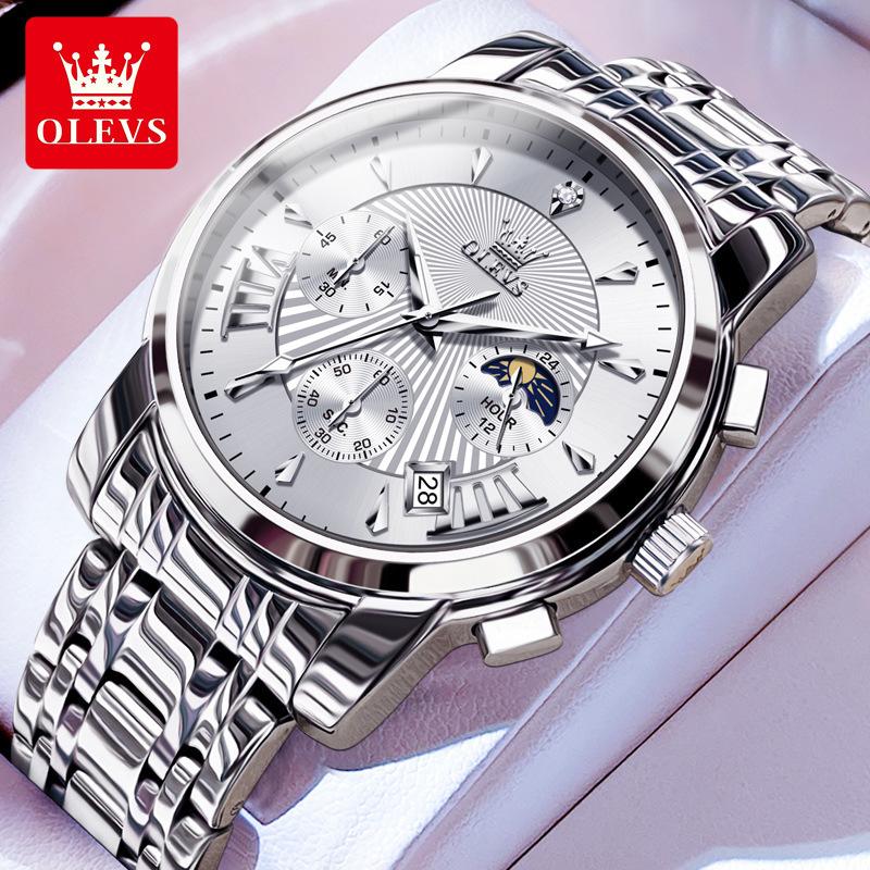 Мужские кварцевые часы, водонепроницаемые, светящиеся, с тремя глазами, 24-часовой циферблат, ежемесячное смотровое окно, календарь, мужские деловые модные часы