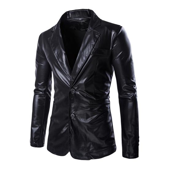 Мужской костюм, пальто, глянцевая поверхность, кардиган с двойными пуговицами, отложной воротник, длинный рукав, сплошной цвет