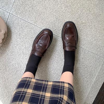 Версия из коровьей кожи~~ Новые маленькие кожаные туфли женские на толстом каблуке платформе лоферы из натуральной кожи