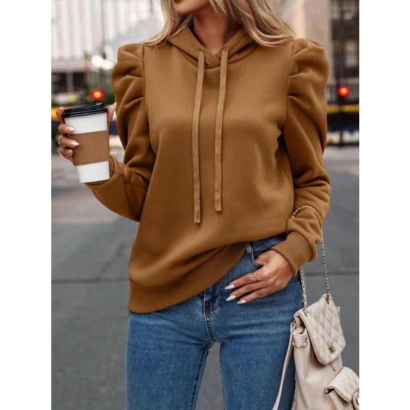 Women's Autumn and Winter Lapel Hooded Solid Colour Long Sleeve Casual Sweatshirt