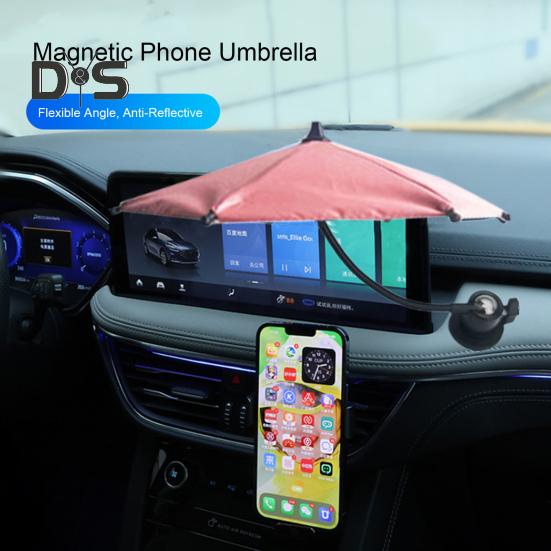 Magnetic Phone Umbrella Adjustable Flexible Angle Anti-Reflective Universal Outdoor Car Mobile Phone Sun Shade Mini Parasol Cell Phone Accessories