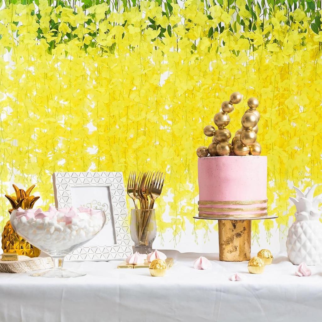 Pack Of 12 Artificial Wisteria Hanging Flowers For Wedding Indoor Outdoor Decoration With Realistic Silk Petals