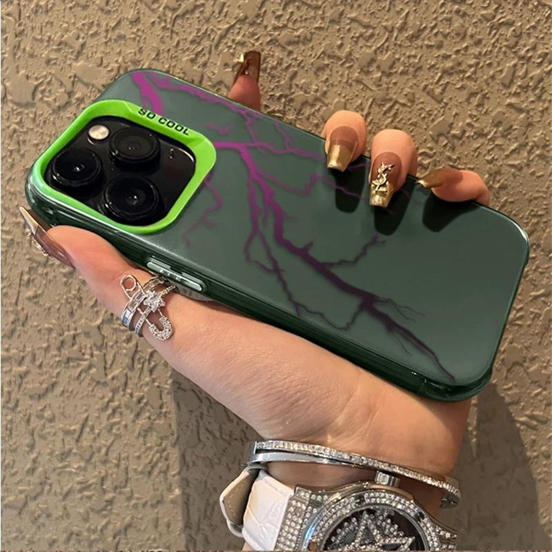 Роскошный матовый жесткий чехол с графикой «Молния» для iPhone 16 15 14 13 12 11 Pro Max XS X XR 8 7 Plus Ударопрочная покрытая крышка