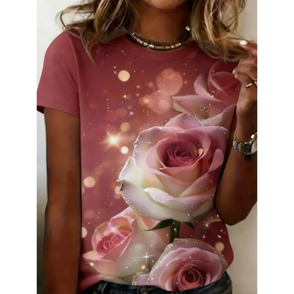 Женская летняя свободная повседневная футболка с цветочным принтом, модная, удобная, мягкая, дышащая, минималистичная, для повседневной носки, с коротким рукавом