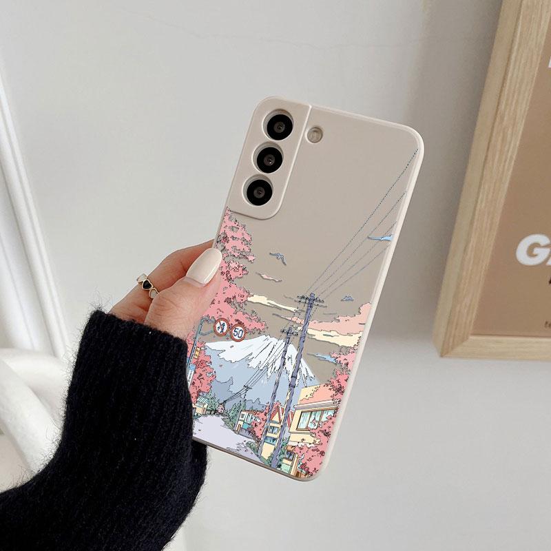 Чехол с пейзажем в корейском и японском стиле для Samsung Galaxy S24 S23 S22 Ultra S21 S20 FE S10 S24 Plus 5G Роскошная силиконовая жидкость Чехол для телефона