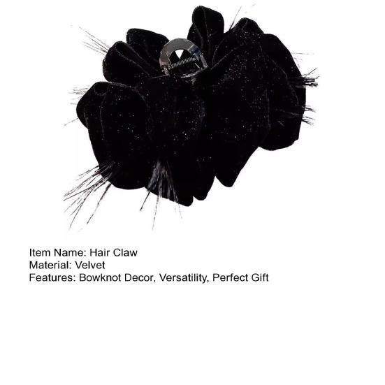 Women Hair Claw Large Pleated Velvet Multi-Layered Bowknot Decor Versatile Hair Clamp