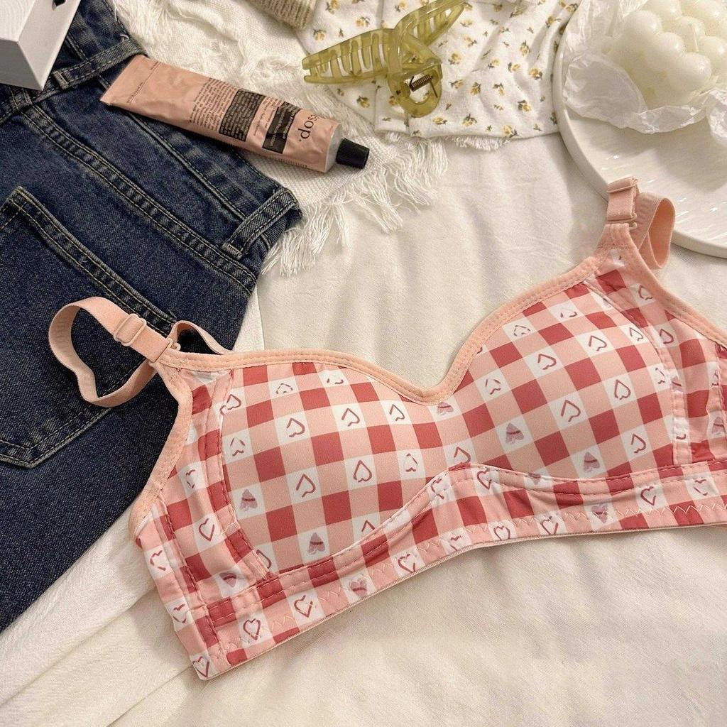 Женские бюстгальтеры Push Up в клетку, пэчворк, однотонные, простые, симпатичные, модное нижнее белье для женщин, беспроводные, дышащие бюстгальтеры