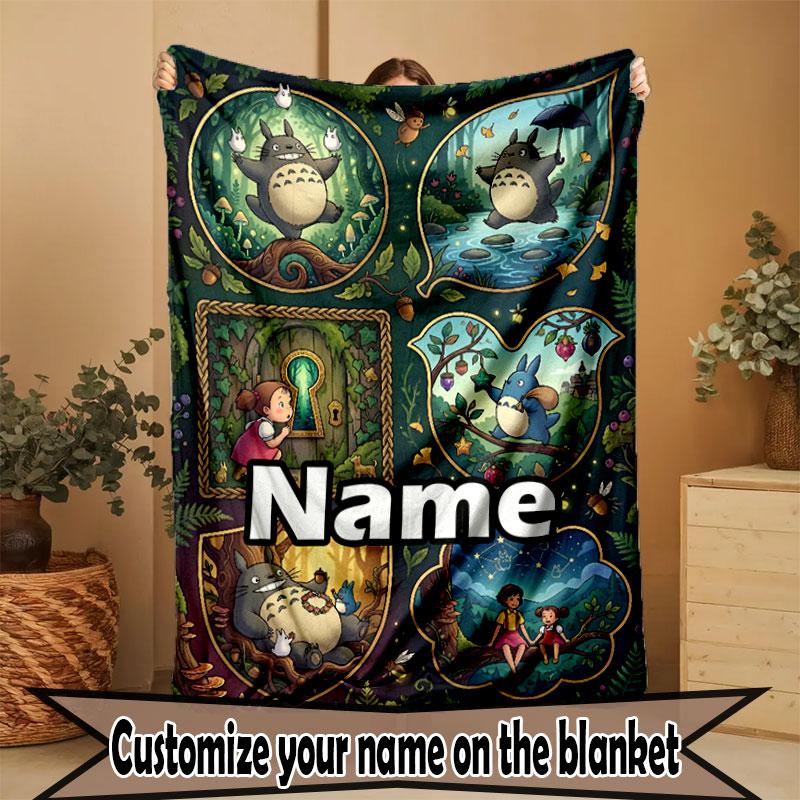 Custom Name Personalized My Neighbor Totoro Print Blanket, Home Decor, Bedroom, Sofa, Camping, Couch, Gifts for Birthday Christmas