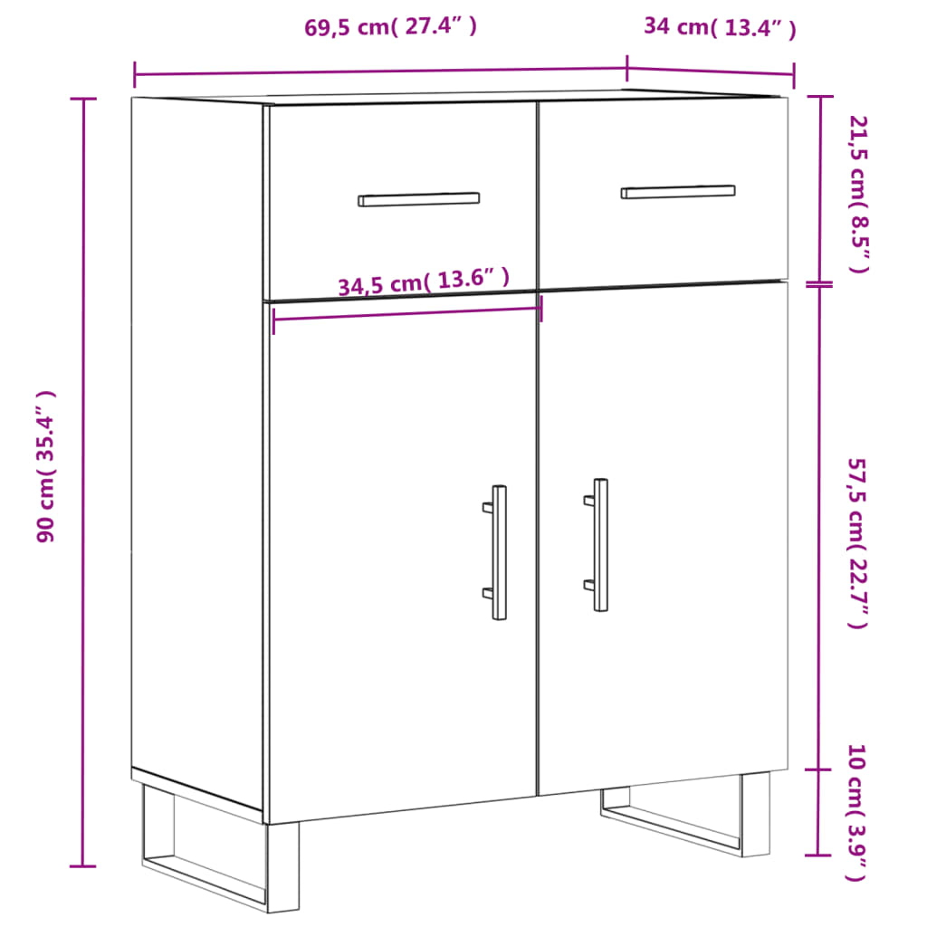 Sideboard Gray Sonoma 69.5 x 34 x 90 cm Particleboard