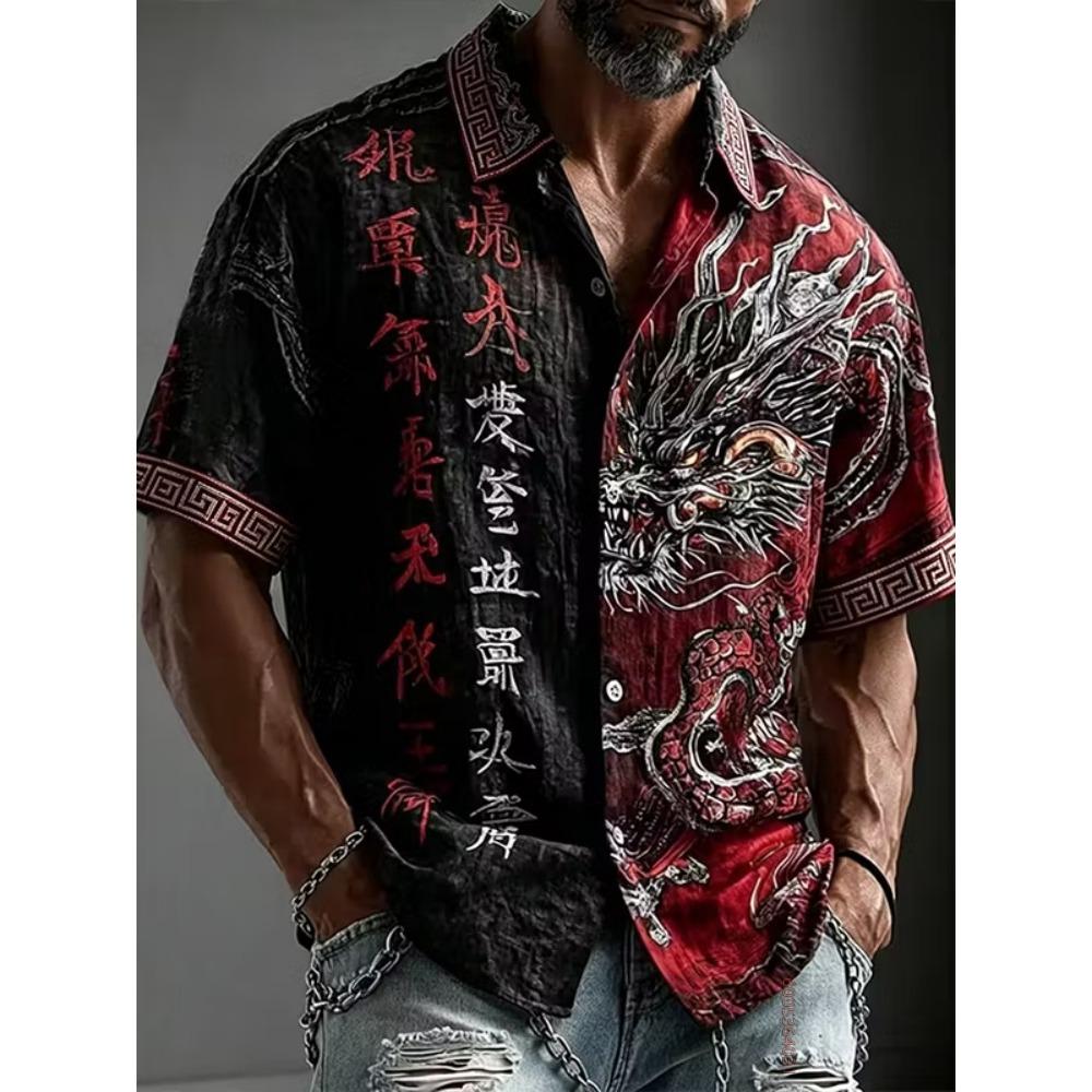 Men's Short Sleeved Shirt, Cat Noodle Printed Top, Versatile for Daily Commuting and Travel, Fashionable and Casual Loose Shirt