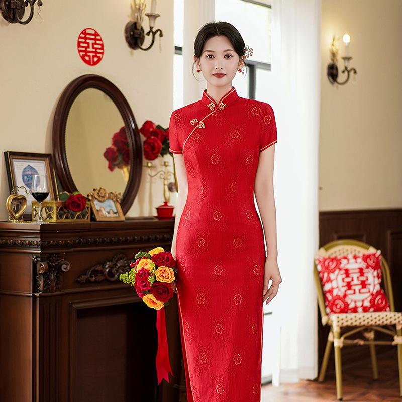 1011 spring and summer new improved cheongsam lace dress slim retro temperament fashion daily performance clothes