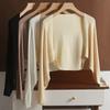 Linen Ice Silk Knitted Long-sleeved Cardigan Women's Short Waistcoat Summer Blouse Thin Shawl Outer Wear Sun Protection Clothing