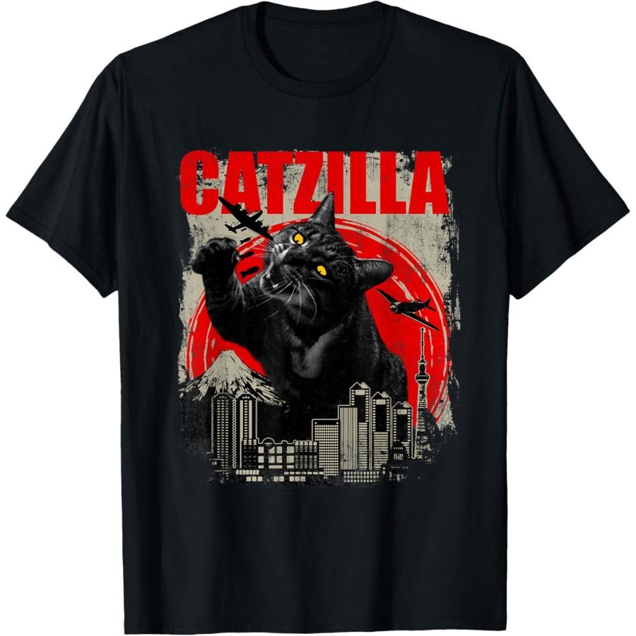 Catzilla - Забавная футболка с коротким рукавом для любителей кошек, кошечка, размер S
