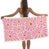 Pink Boho Floral Beach Towel, Flower Daisy Pool Towels, Vintage Boho Flowers Floral Daisies Large Beach Bath Travel Towels for