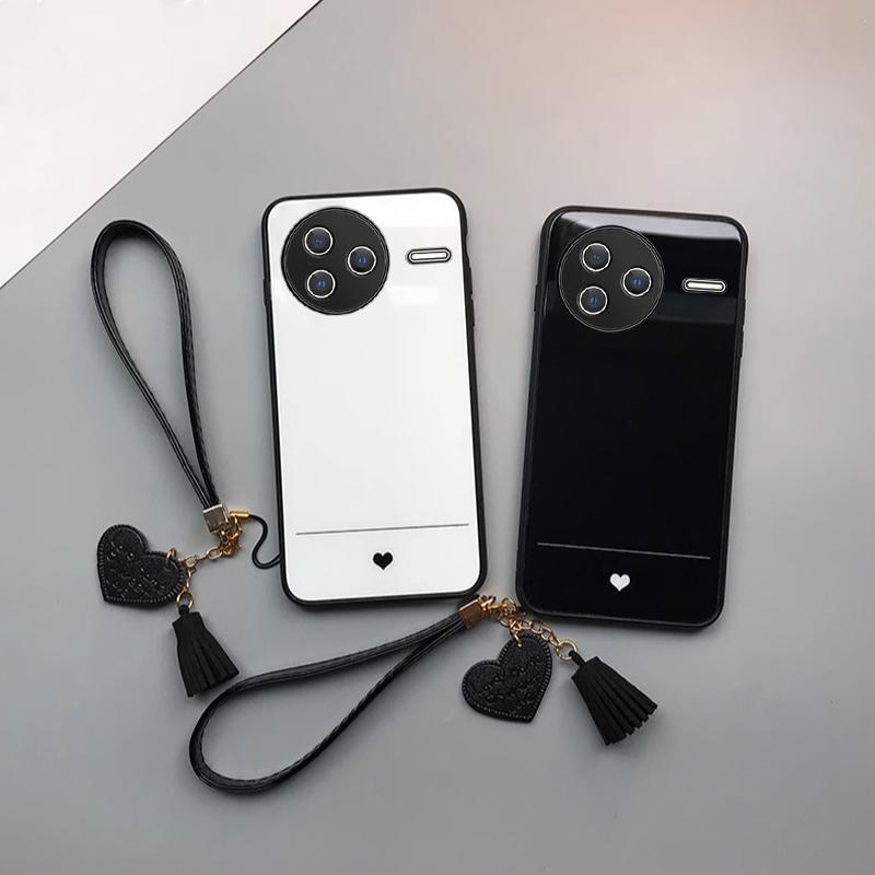 Простой чехол из закаленного стекла с изображением сердца для POCO F7 Ultra F7 Pro X7 M6 Pro X6 F6 X5 F5, противоударный жесткий чехол-шнурок