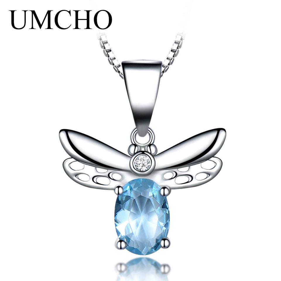 Umcho Sky Blue Topaz Pendants Necklaces Jewelry Lovely Honey Bee Design Pendant With Chain Fine Jewelry