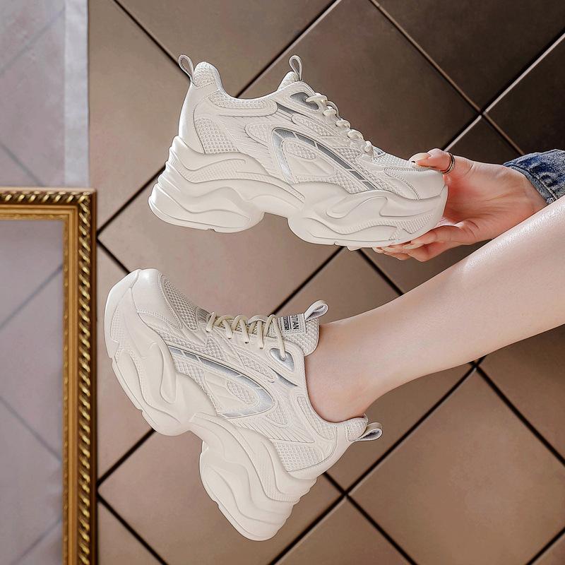 Модные 8-сантиметровые дышащие сетчатые кроссовки женские роскошные весенние приливные вулканизированные спортивные папины туфли для женщин обувь на высокой платформе клинья женская
