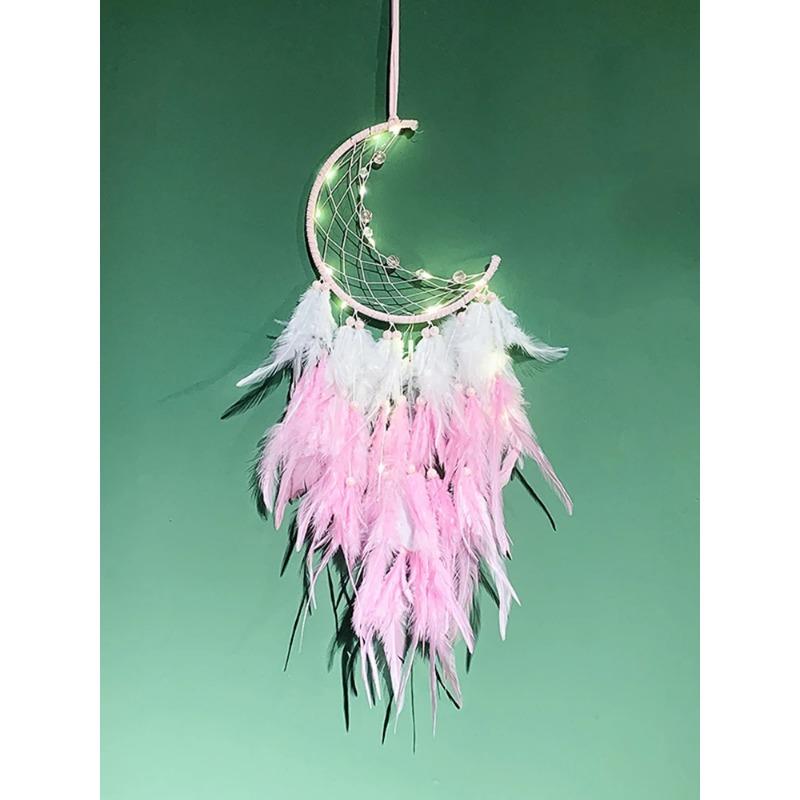 Dream Catcher Pink Feather Wind Chime Hand-made Outdoor Garden Curtain Hanging Ornaments Birthday Christmas Gift Home Decoration
