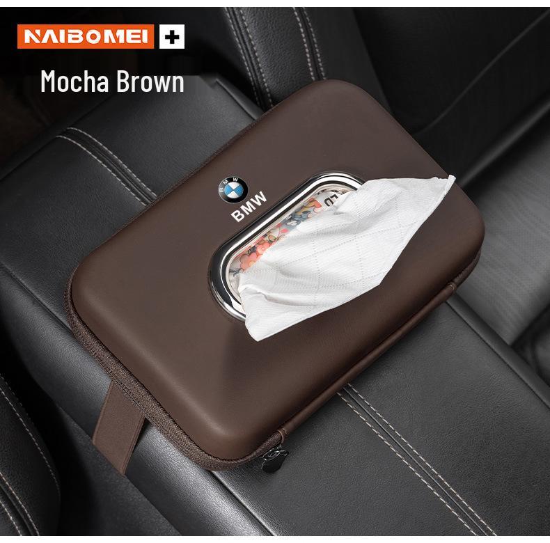 Fits BMW 1, 3, 5, 6, 7 Series, and X1-X6. Hanging tissue box/armrest tissue pack included.