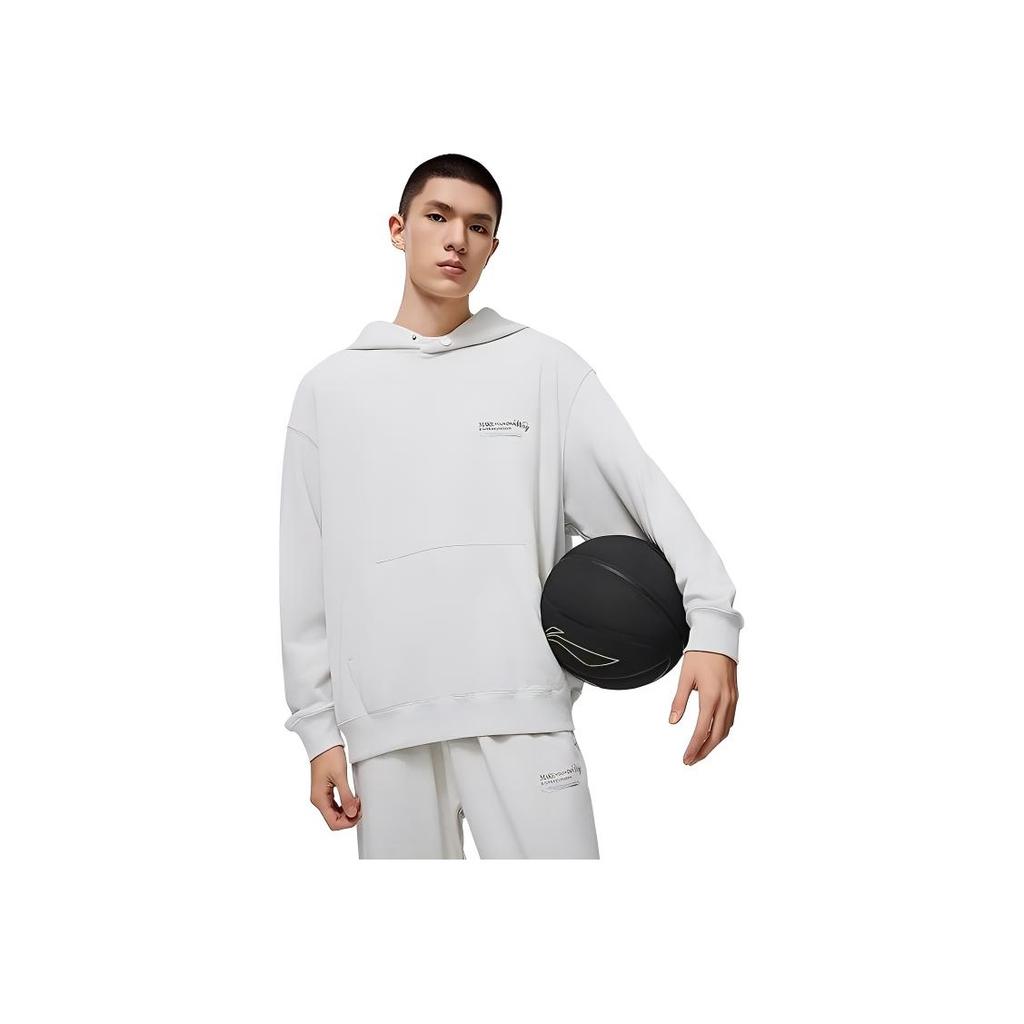 Li-Ning Свободный толстовка с капюшоном и принтом букв, удобная мужская толстовка, стандартная, белая, AWDU013-2