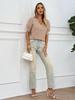 Women's Puff Sleeve Knit Top Short Sleeve Casual Spring Summer Pullover Blouse
