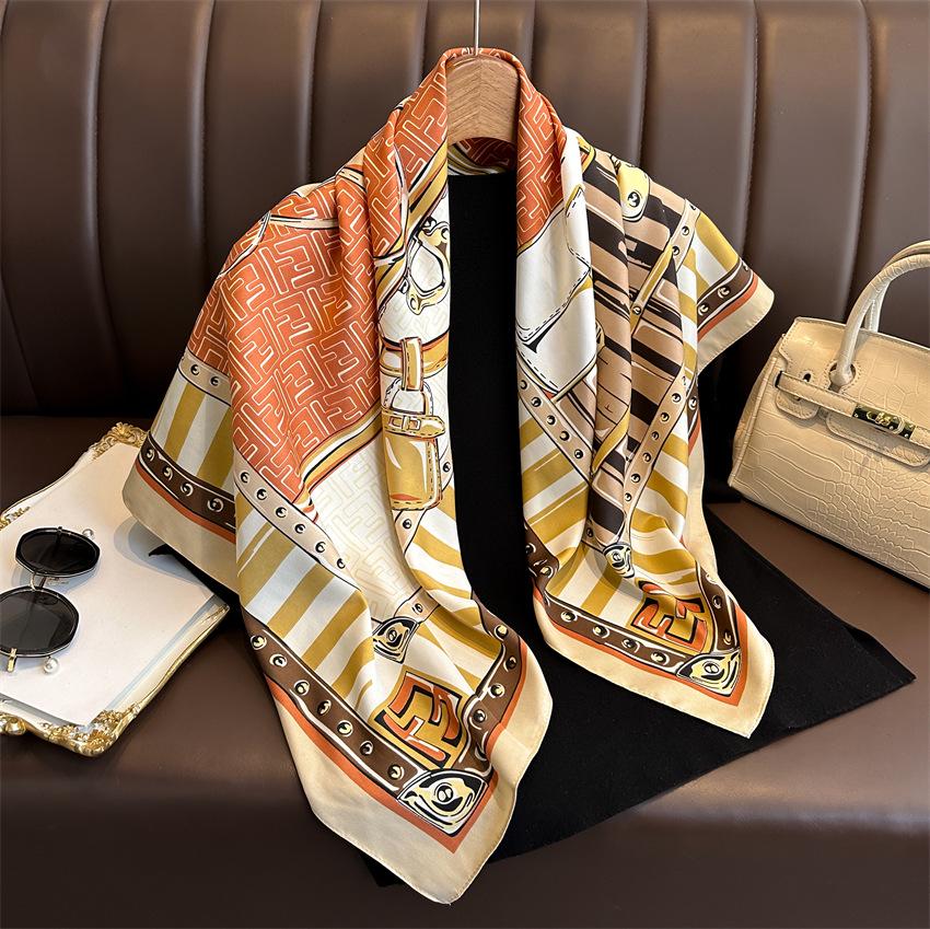 Versatile British-Style Silk Square Scarf - 90cm Solid Color Shawl & Headscarf