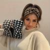 Vintage Elegant Houndstooth Knit Wide Headband Chic Tie Sports Warm Headband for Women, Cross Knot Hair Accessory