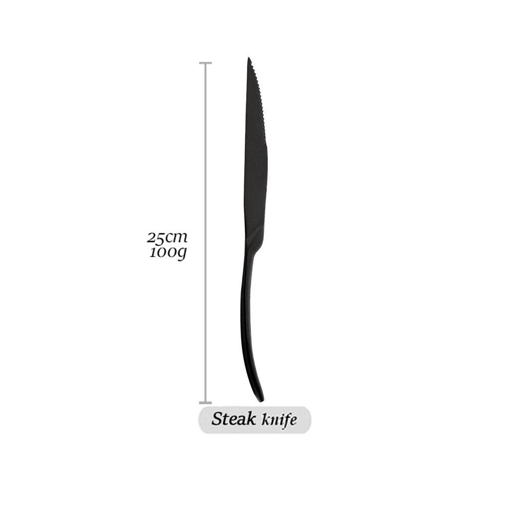 Набор столовых приборов, набор посуды, черный нож для стейка, нержавеющая сталь, кухонное зеркало для десерта, ложка, столовые приборы, вилка, столовая посуда, серебро