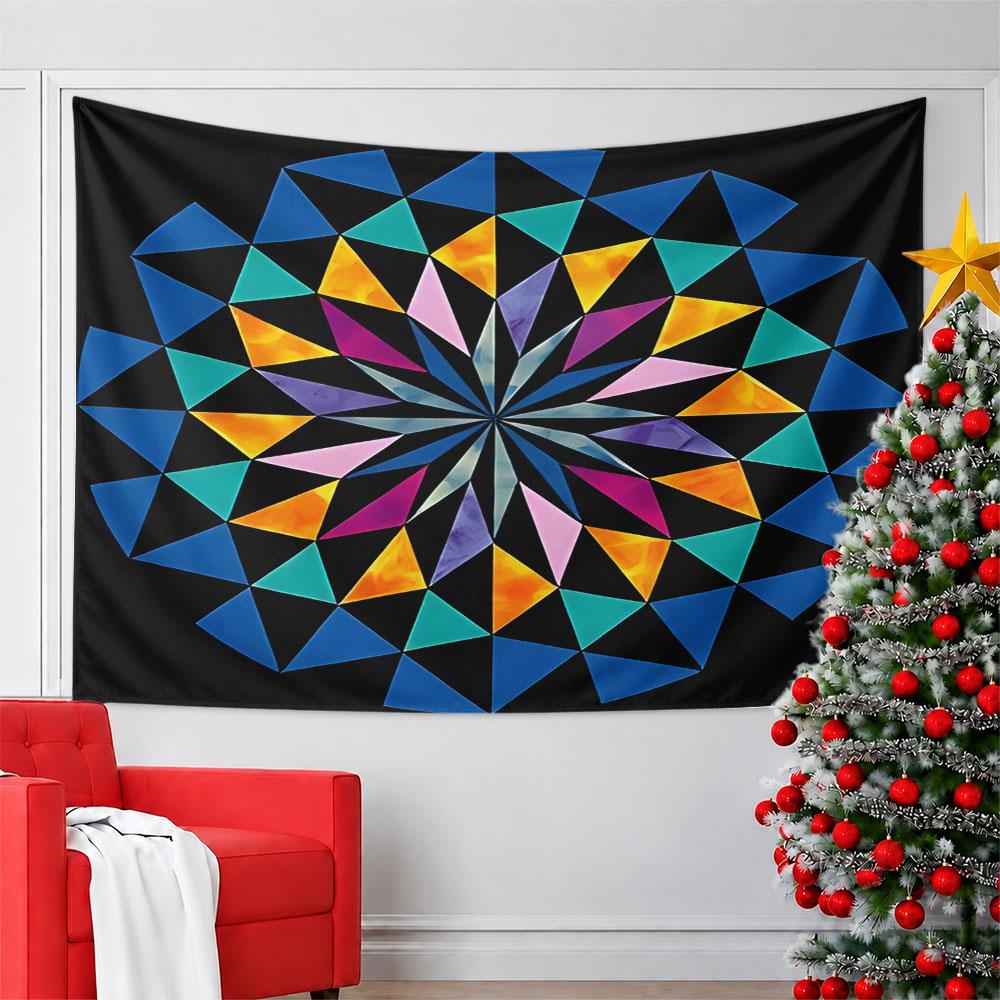 Colorful Geometric Mandala Design Pattern Wall Hanging Tapestry Decorative Tapestry Home Decor for Bedroom and Living Room