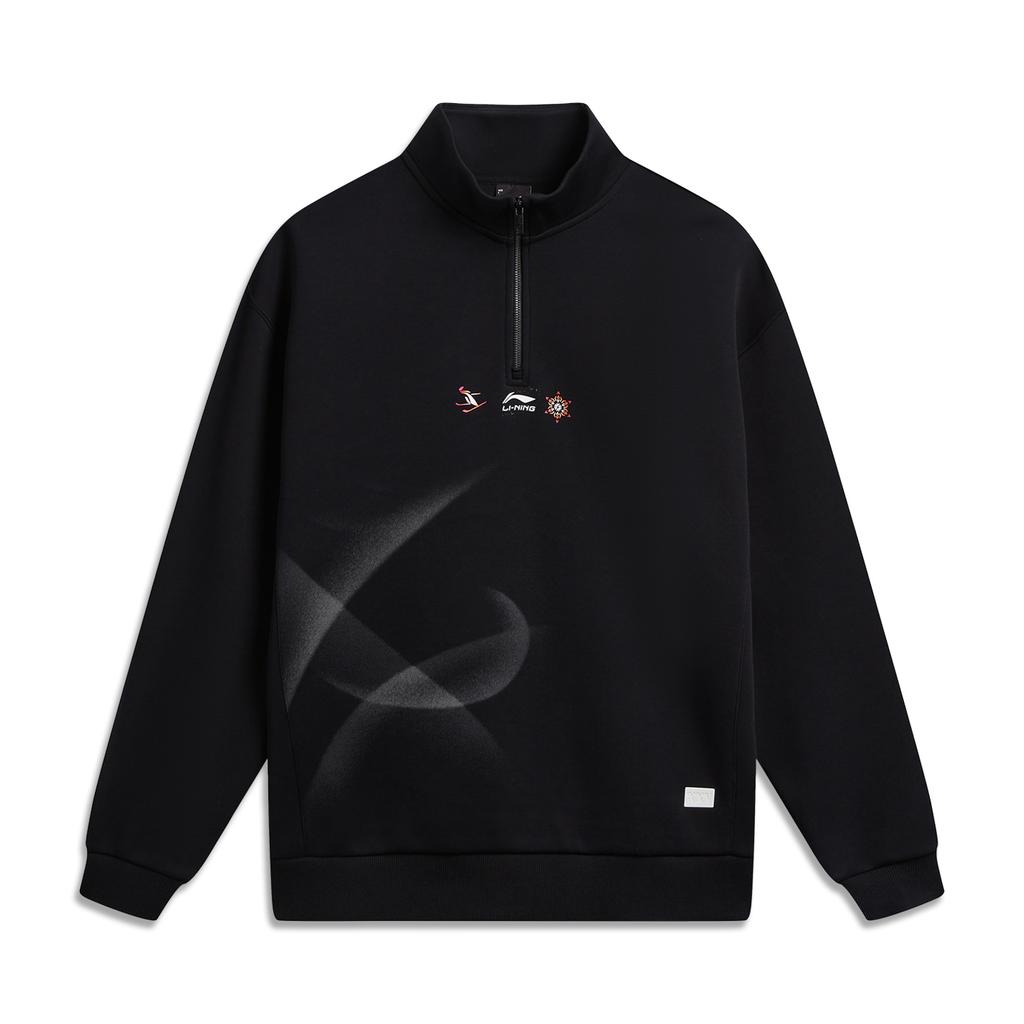 Li Ning Серия ДНК Американский Ретро Повседневная Универсальная Мода Логотип Воротник-стойка Молния Толстовка с капюшоном Унисекс Худи Черный AWDWC17-2