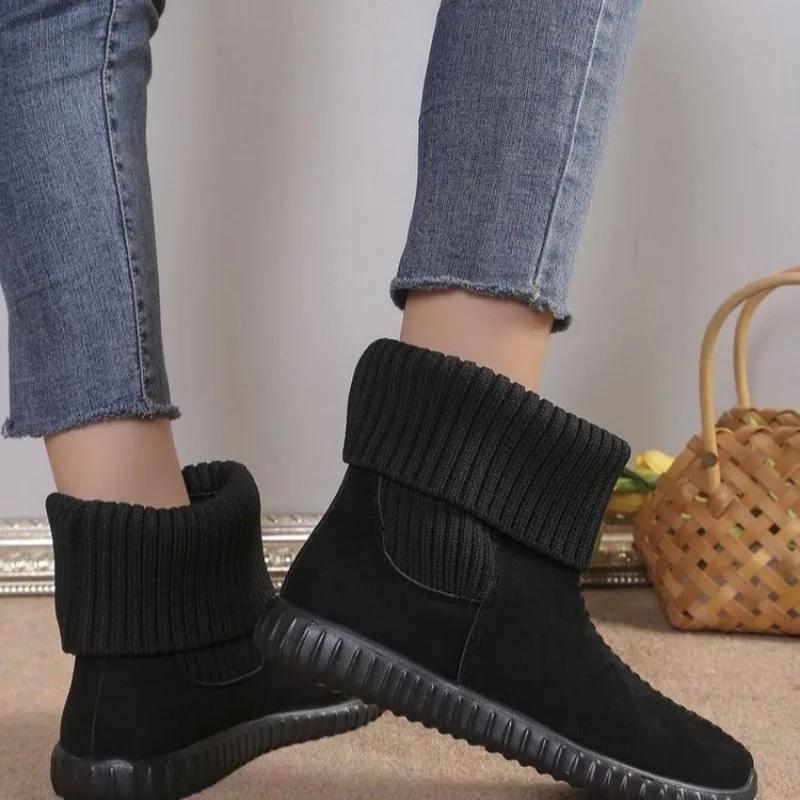 Fashion Shoes for Women 2024 New Women's Knitted Stretch Boots Simple Versatile Black Short Boots Anti-slip Wear-resistant Casual Shoes