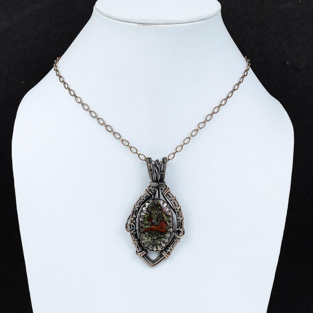 Dragon Blood Jasper Gemstone Pure Copper Wire Wrapped Handmade Pendant Jewelry