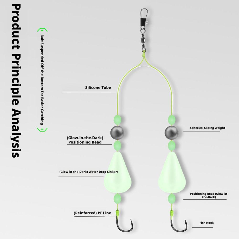 1 PCS Luminous Reverse Off Bottom Double Hook Line Set Reverse Fishing Hook Subline Teaser Fishing European Carp Inverted Rig