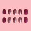 24pcs Short Burgundy Glitter Press-on Nails Set, Full Cover Fake Nail Tips With Jelly Adhesive & Nail File, Perfect For Women