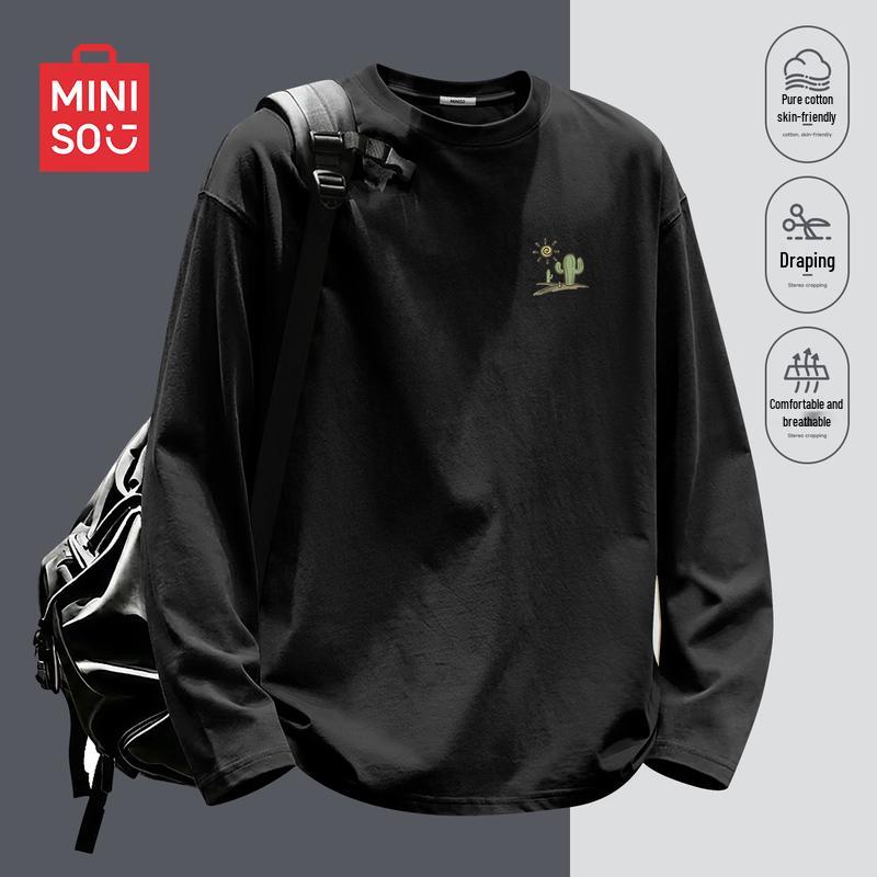 MINISO Men's Relaxed Fit Heavy Cotton Long Sleeve T-Shirt