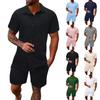 Men's Summer Solid Color Short Sleeve Button Lapel Shirt Shorts Set