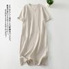 Реальное фото летнее новое литературное свободное однотонное хлопково-льняное платье с V-образным вырезом и короткими рукавами женская одежда средней длины
