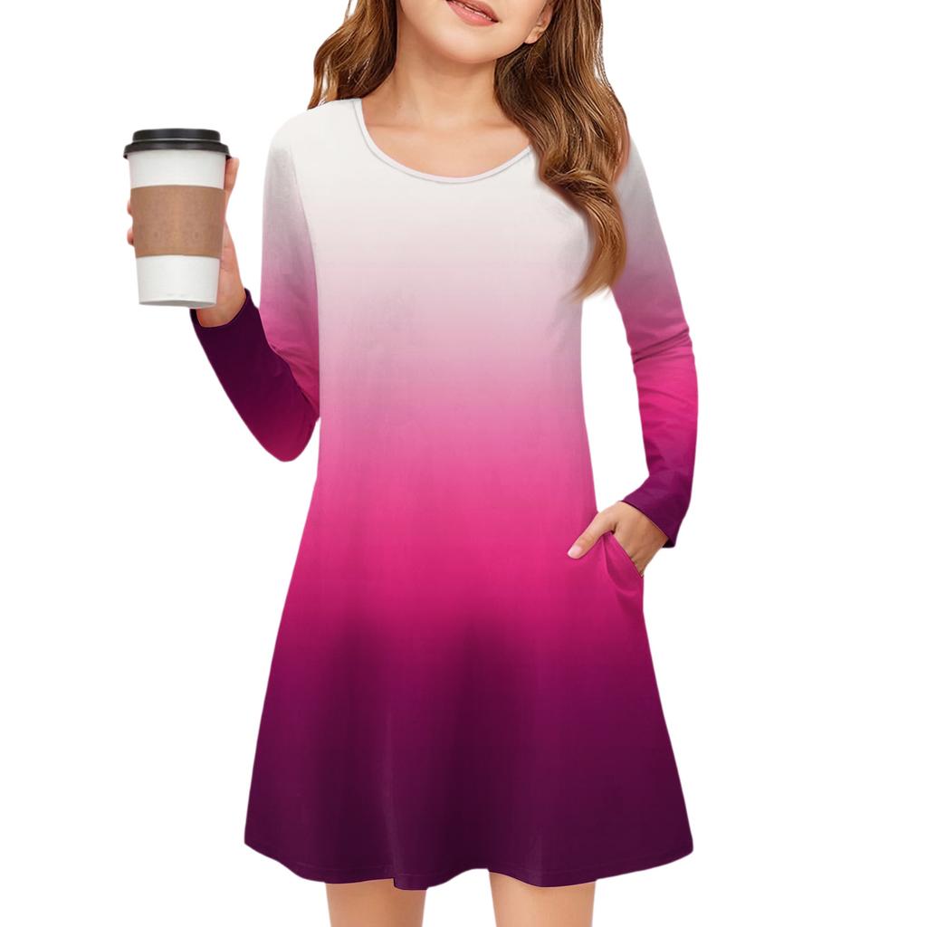 Girls' Long Sleeve Dress - Color Pocket Dress
