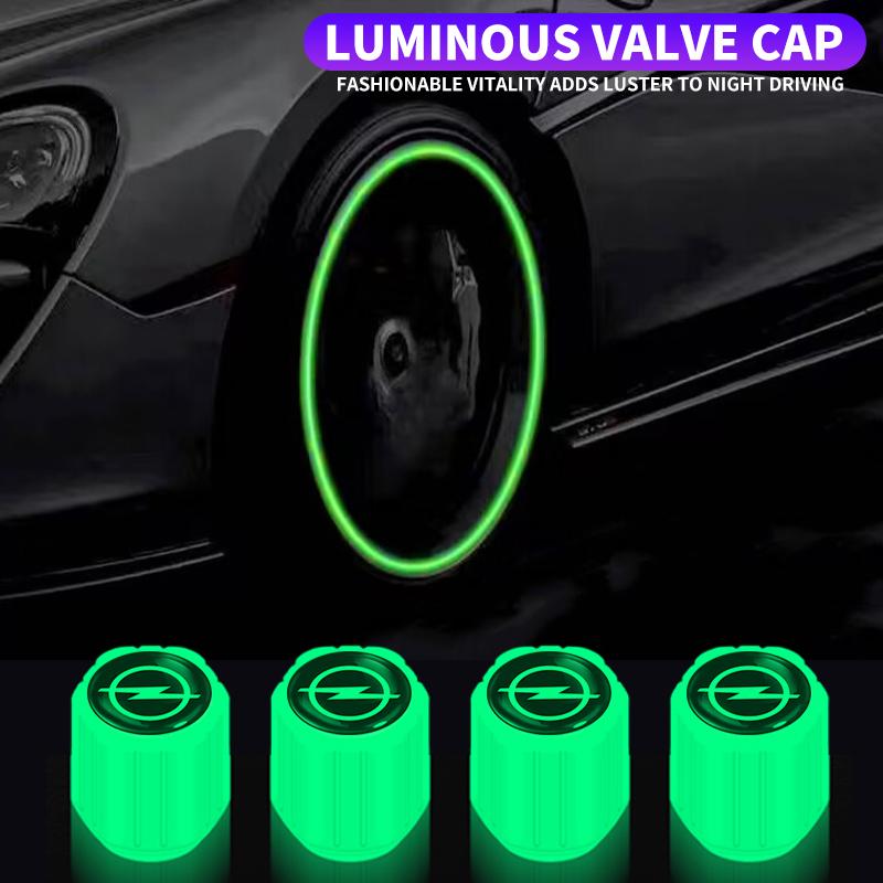 AAHG1 4pc Luminous Car Tire Valve Caps Fluorescent Night Glow Decor For Opel Corsa Astra Insignia Vectra Zafira Meriva Mokka Grandland