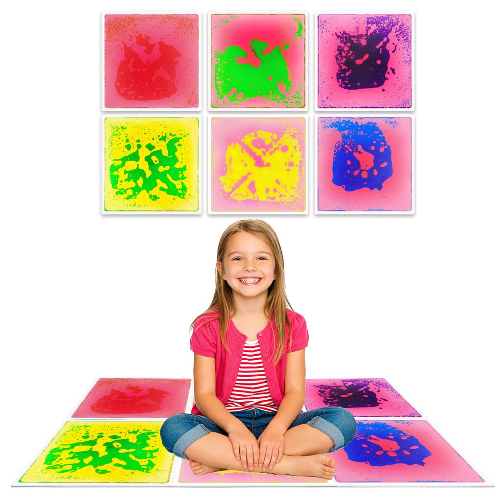 Tactile Visual Dual Effect Liquid Sensory Floor Tiles Kids Hand-eye Coordination Tiles Classroom Teaching Auxiliary Mat
