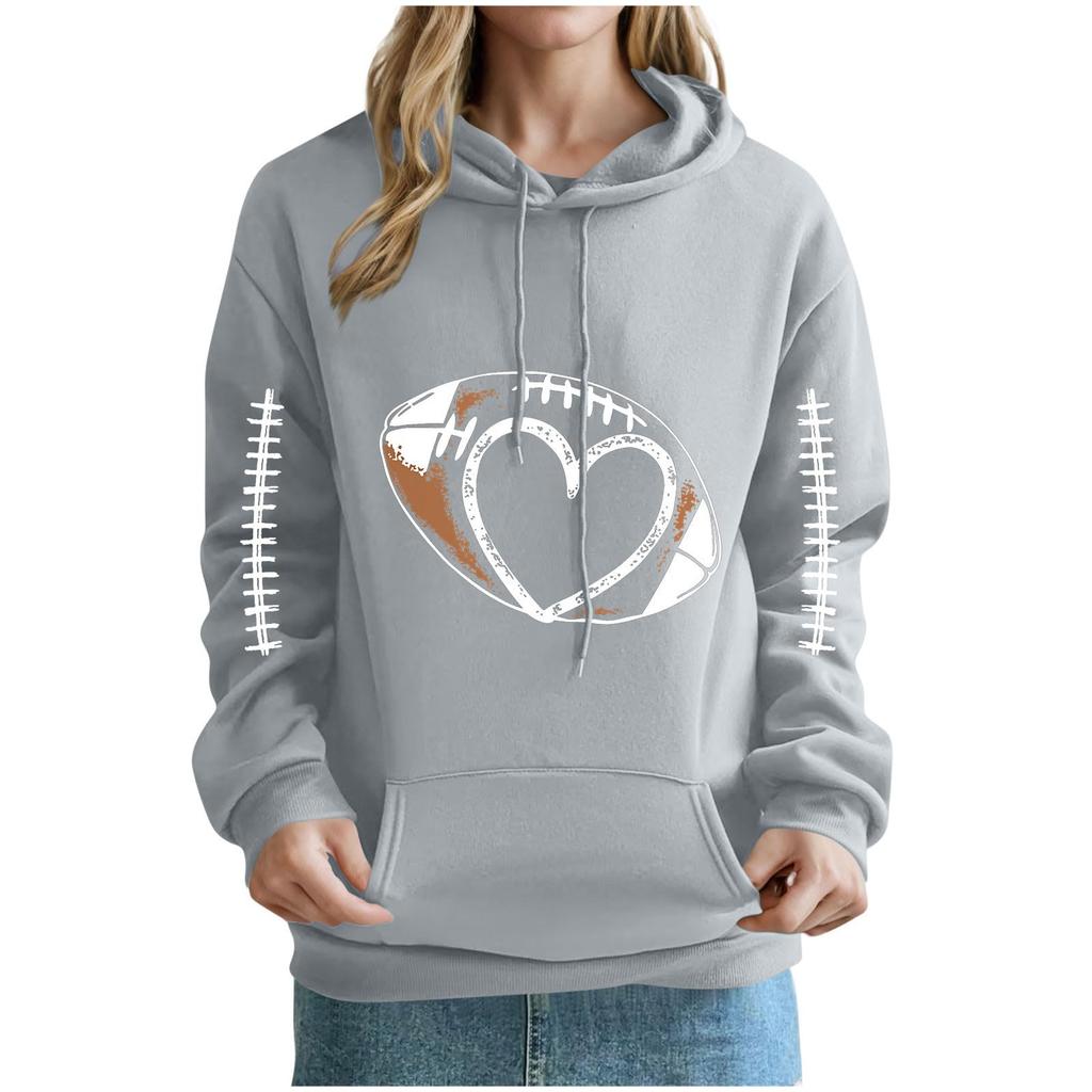 Women's Loose Comfortable Casual And Fashionable V-neck Rugby Print Long Sleeved Hooded Sweatshirt