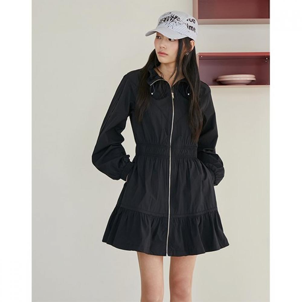 Shirring Point Hood Detail Zip Up Dress Er2wo362