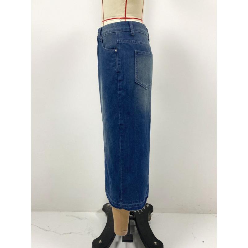 Женская ретро-мода с высокой талией, открытая джинсовая юбка, узкая юбка до бедер, юбка средней длины, облегающая юбка