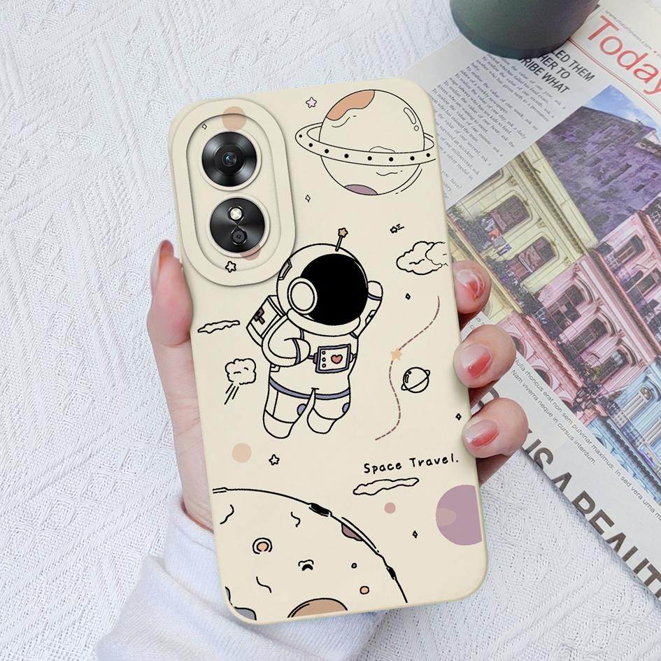 Чехол для телефона для OPPO A1 Pro 5G A9 A11 A15 A15S A17 A17K A33 A52, милый защитный чехол для камеры астронавта, жидкий силиконовый мягкий чехол для OPPO A58 Fundas Coque